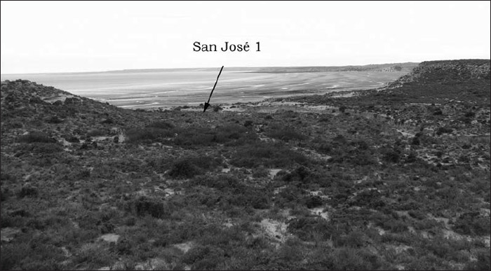 Figura 4. Vista panorámica del sitio Fuerte San José con localización del sector SJ1