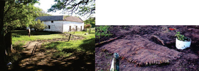 Figura 10: Demarcación del sendero y Vista del piso de ladrillos al término del mismo (Fotografías de la autora)