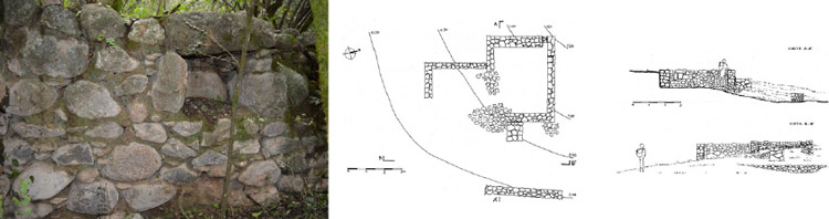Figura 4. Vista de uno de los muros del recinto rectangular y su planimetría