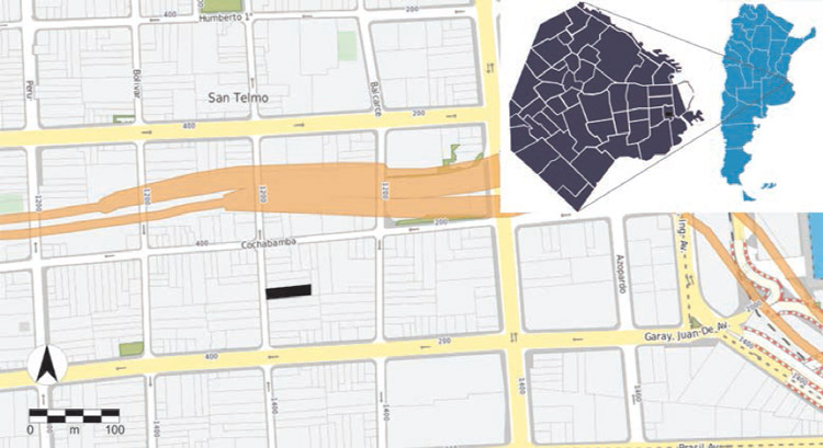 Figura 1. Localización de la casa de la calle Defensa 1344, en la ciudad de Buenos Aires, Argentina