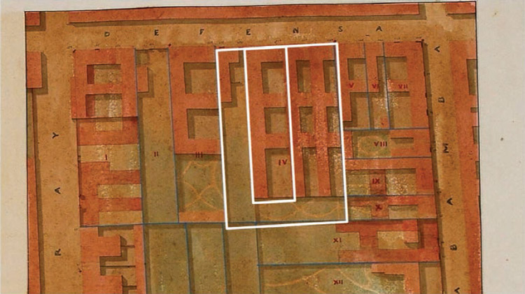 Figura 3. Registro cartográfico del Catastro Beare (1861). Dirección General de Patrimonio, Museos y Casco Histórico, Gobierno de la Ciudad de Buenos Aires