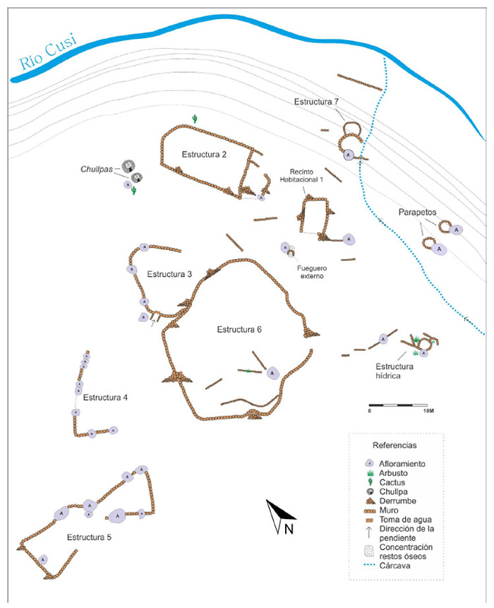 Figura 3. Plano de Casas Quemadas, señalando la localización del Recinto 1