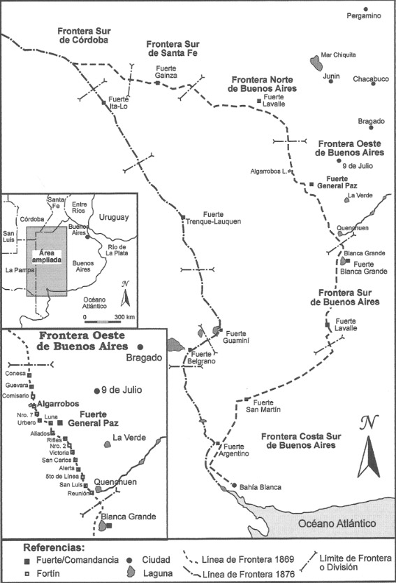 Figura 1: Mapa de la Frontera Oeste, señalando la ubicación del FGP (redibujado de Raone 1969)