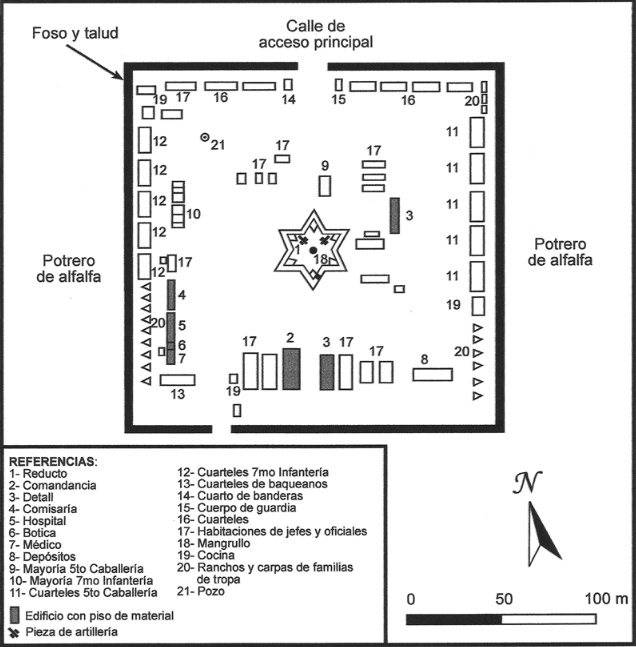 Figura 2: Ciudadela del Fuerte Paz según el plano de Federico Melchert (MGM 1873)