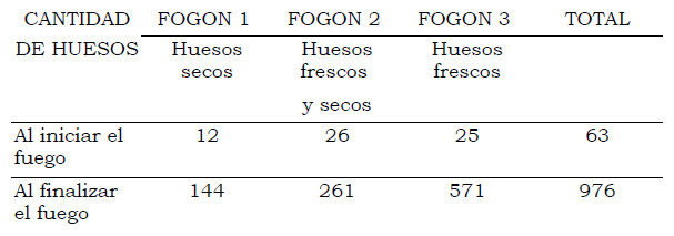 Tabla 4. Cuadro comparativo de fragmentación de los huesos por alteración térmica