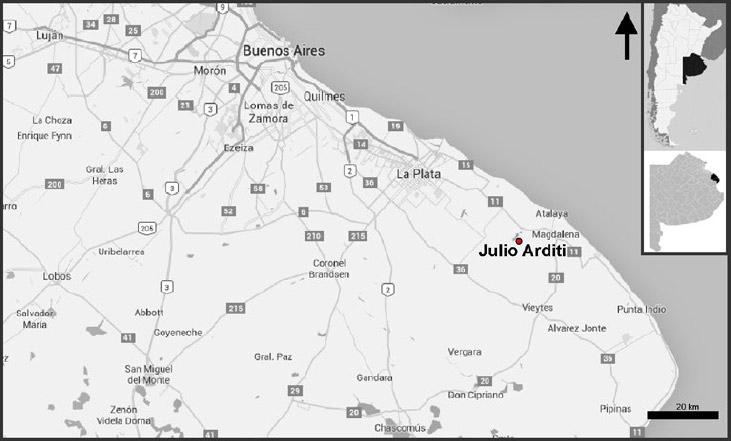 Figura 1. Mapa de ubicación de la localidad de Julio Arditi (Partido de Magdalena, Buenos Aires)