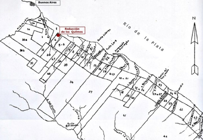 Figura 2. Ubicación de la Reducción en base al reparto de tierras de Garay en 1580 (en base a García Belsunce 2003)