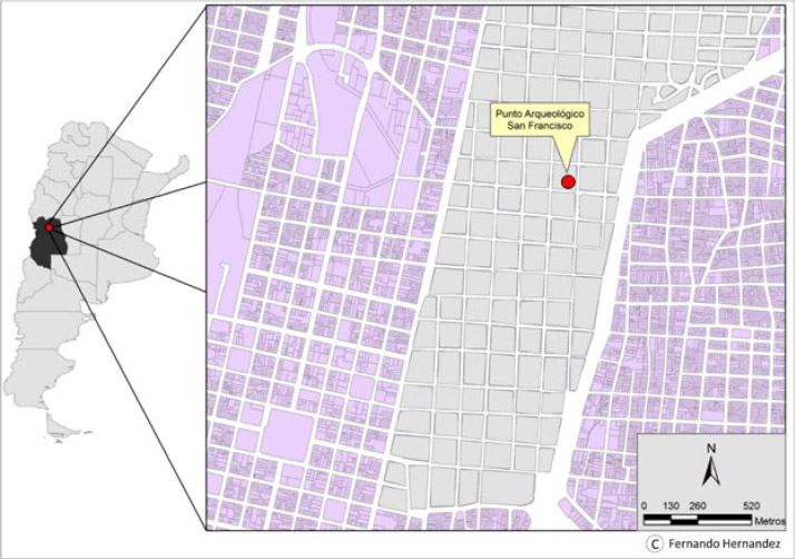 Figura 1. Ubicación geográfica de las Ruinas de San Francisco, Ciudad de Mendoza