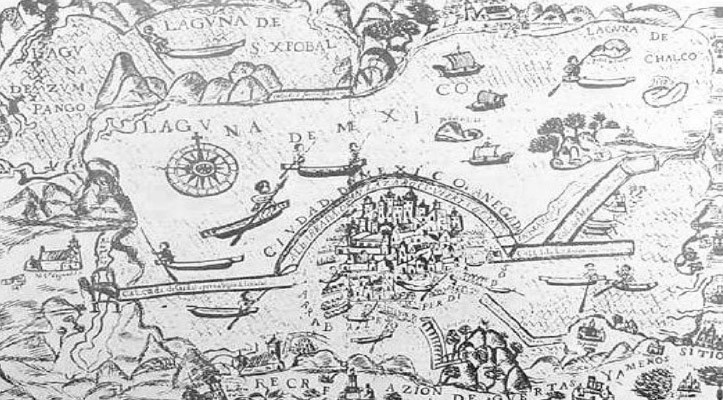 Figura 7. Plano anónimo fechado para 1629, donde se describe la inundación de la Ciudad de (Mapoteca Manuel Orozco y Berra)