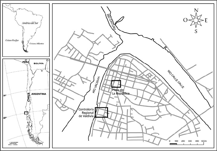 Figura 1. Emplazamiento del sitio Contraloría Regional en la ciudad de Valdivia