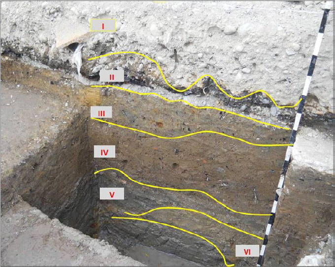 Figura 21. Esquema de la estratigrafía general del sitio Contraloría Regional de Valdivia