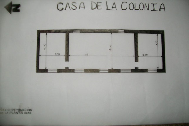 Figura 10. Reconstrucción de la planta superior de la Casa de la Colonia. La panta superior tiene una habitación central y dos menores. Confección propia