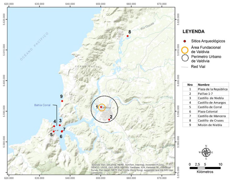 Figura 9. Ubicación de la bahía de Corral y la sección inferior del río Valdivia