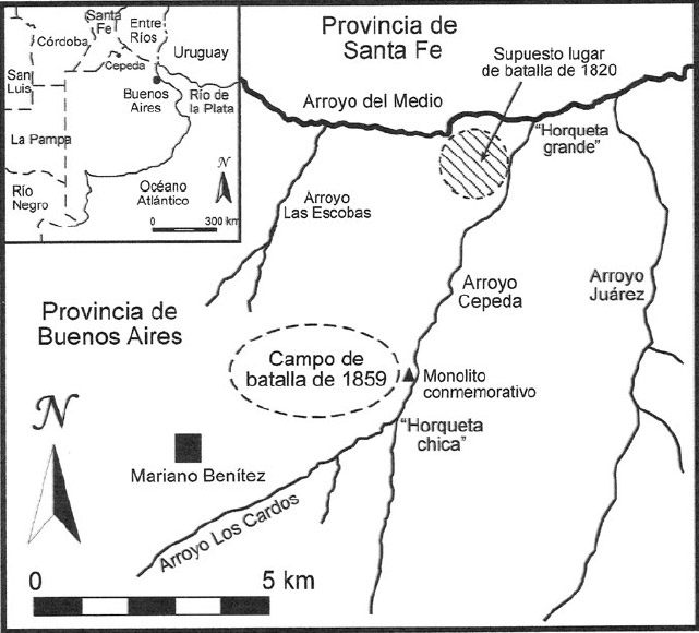 Figura 1. Ubicación geográfica del campo de batalla de Cepeda