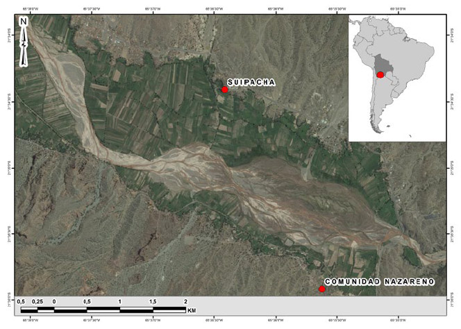 Figura 1. Imagen satelital del paisaje en donde se produjo la batalla de Suipacha Acceso al sitio permiso comunidad Tupiza, Suipacha nazareno