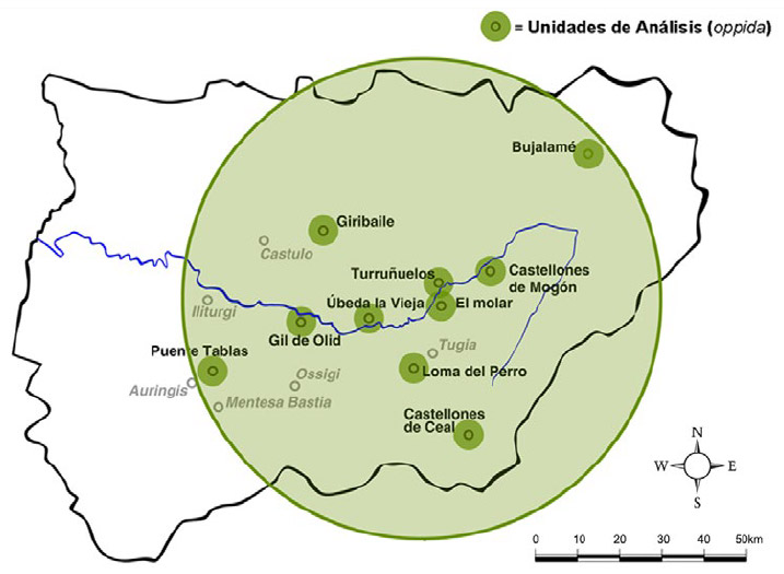 Figura 3. Ámbito de la prospección selectiva para la localización de la Batalla de Baecula en el Alto Guadalquivir – provincia de Jaén