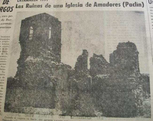 Figura 2. Imagen de estado de abandono de la Capilla de Amadores durante la mitad del siglo XX. Fuente Diario El Creyente 1883. A.H.C.