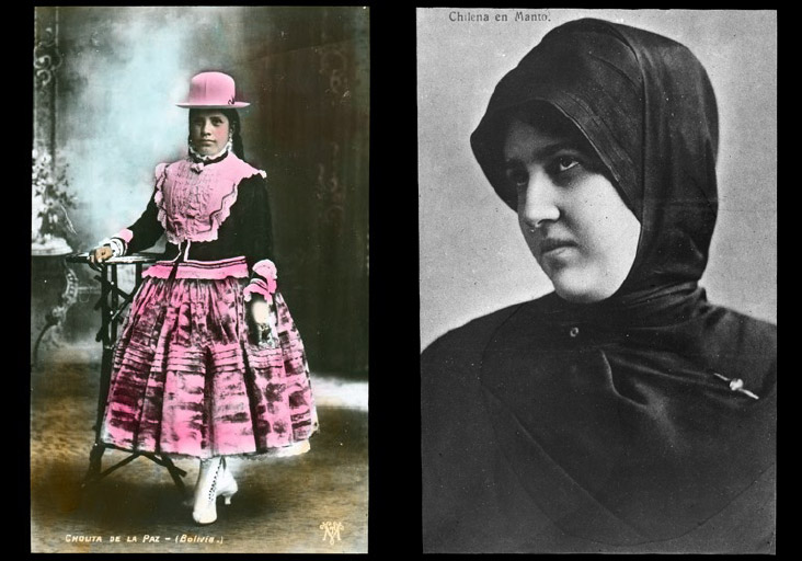 Figura 4.a: Cholita de La Paz, Bolivia; b: Chilena en manto. Colección 56 - Image Archive - Latin American Library - Tulane University