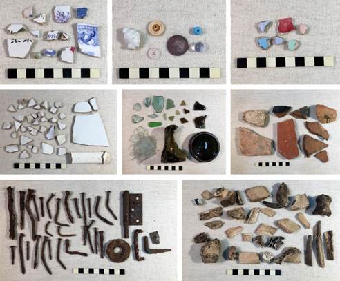 Figura 9 - Materiales culturales recuperados en la capa de tierra que cubría las estructuras de ladrillos