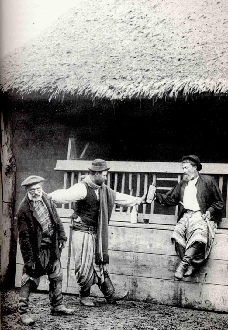 Figura 6. Escena de Gauchos en pulpería, circa 1850. El individuo de la izquierda, de gorra vasca, está fumando una pipa de caolín (Figueroa 1999: 29, foto: gentileza de Pablo Otegui).