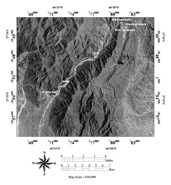 Figura 1. Localización del área de estudio en la Quebrada de Villavil (Dpto. Andalgalá, Catamarca)
