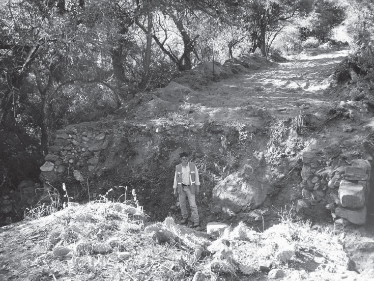 Figura 6. Muros cortados por torrentera de alta energía. Observar el área nivelada con la que conecta luego de ser ejecutadas las tareas de desbroce